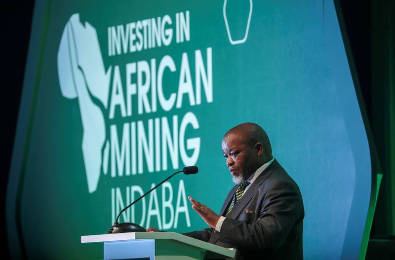 &copy; Reuters. FOTO DE ARCHIVO: El ministro sudafricano de Recursos Minerales, Gwede Mantashe, durante una conferencia celebrada en Ciudad del Cabo, Sudáfrica, el 3 de febrero de 2020. REUTERS/Mike Hutchings