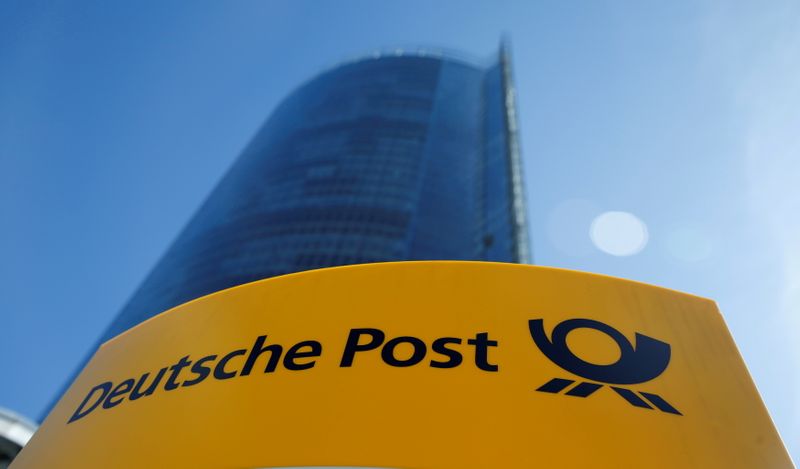 &copy; Reuters. FILE PHOTO: A Deutche Post sign stands in front of the Bonn Post Tower, the headquarters of German postal and logistics group Deutsche Post DHL, in Bonn, Germany March 11, 2015.         REUTERS/Wolfgang Rattay 