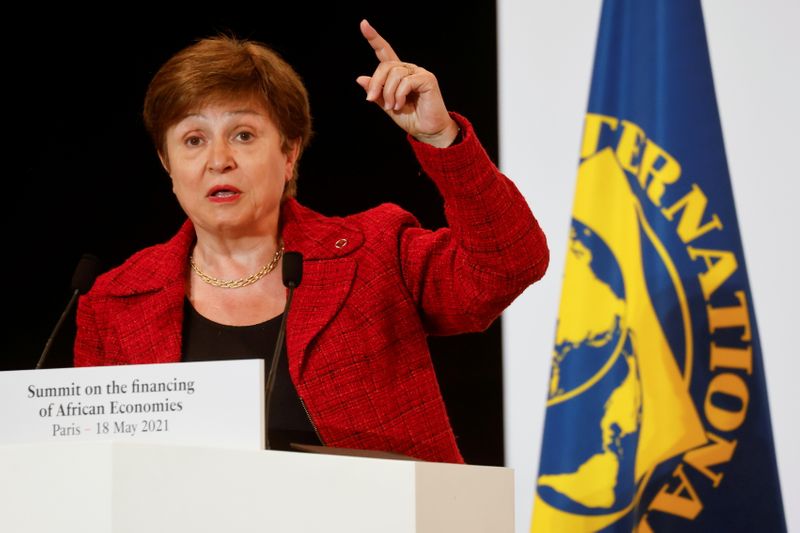 &copy; Reuters. FILE PHOTO: International Monetary Fund (IMF) Managing Director Kristalina Georgieva speaks during a joint news conference at the end of the Summit on the Financing of African Economies in Paris, France May 18, 2021. Ludovic Marin/Pool via REUTERS/File Ph