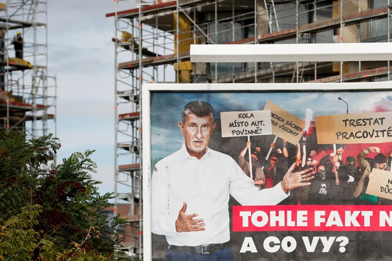 &copy; Reuters. FILE PHOTO: An election billboard for Czech Prime Minister and leader of ANO party Andrej Babis is seen ahead of Czech parliamentary election in Prague, Czech Republic, Oct. 7, 2021. REUTERS/Bernadett Szabo/File Photo