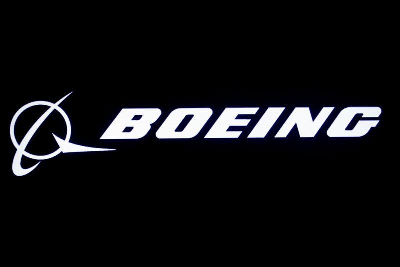 &copy; Reuters. FILE PHOTO: The Boeing logo is displayed on a screen at the New York Stock Exchange (NYSE) in New York, U.S., August 7, 2019. REUTERS/Brendan McDermid/File Photo