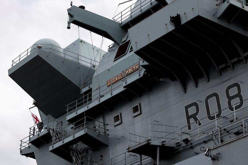 &copy; Reuters. A view of the British Royal Navy's HMS Queen Elizabeth aircraft carrier at the U.S. naval base in Yokosuka, Kanagawa Prefecture, Japan September 6, 2021.  Kiyoshi Ota/Pool via REUTERS