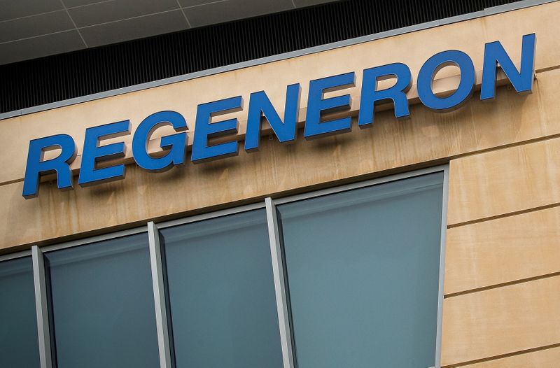 &copy; Reuters. FILE PHOTO: The Regeneron Pharmaceuticals company logo is seen on a building at the company's Westchester campus in Tarrytown, New York, U.S. September 17, 2020. Picture taken September 17, 2020. REUTERS/Brendan McDermid