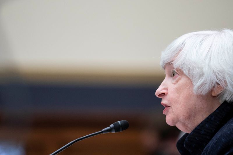 &copy; Reuters. FILE PHOTO: Treasury Secretary Janet Yellen testifies during the House Financial Services Committee hearing in Washington, U.S., September 30, 2021.  Sarah Silbiger/Pool via REUTERS