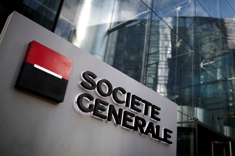 &copy; Reuters. FILE PHOTO: The logo of Societe Generale is seen on the headquarters at the financial and business district of La Defense near Paris, France, February 4, 2020. REUTERS/Benoit Tessier/File Photo