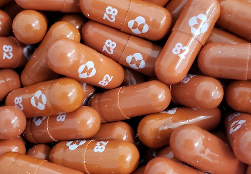 &copy; Reuters. FILE PHOTO: An experimental COVID-19 treatment pill called molnupiravir being developed by Merck & Co Inc and Ridgeback Biotherapeutics LP, is seen in this undated handout photo released by Merck & Co Inc and obtained by Reuters May 17, 2021. Merck & Co I
