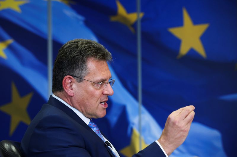 &copy; Reuters. European Commission Vice President Maros Sefcovic speaks during an interview with Reuters before presenting a package of measures designed to ease the flow of goods from Britain to Northern Ireland, one of the most divisive issues in post-Brexit relations