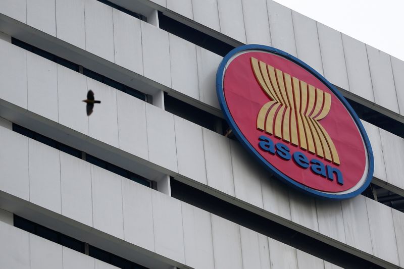 &copy; Reuters. FILE PHOTO: A bird flies near the Association of Southeast Asian Nations (ASEAN) secretariat building, ahead of the ASEAN leaders' meeting in Jakarta, Indonesia, April 23, 2021. REUTERS/Willy Kurniawan