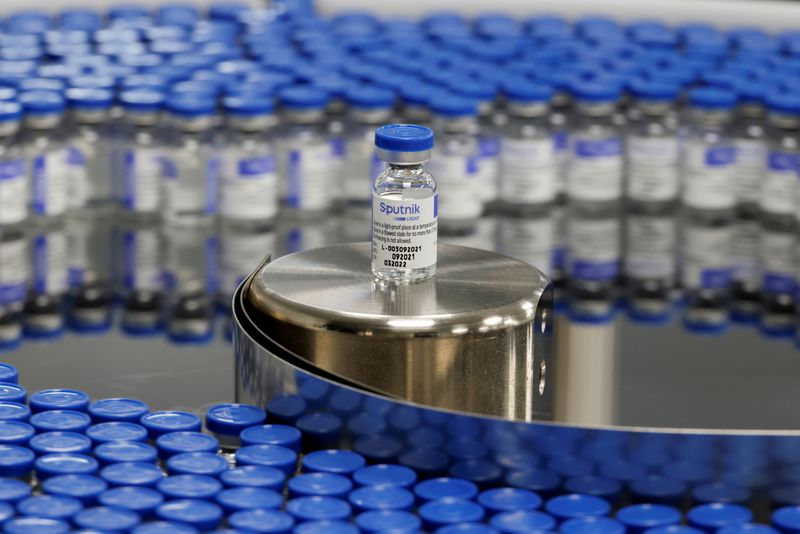 &copy; Reuters. A view shows vials Sputnik vaccine at a factory of Hankook Korus Pharm, in Chuncheon, South Korea September 10, 2021.?Picture taken September 10, 2021.  REUTERS/Heo Ran