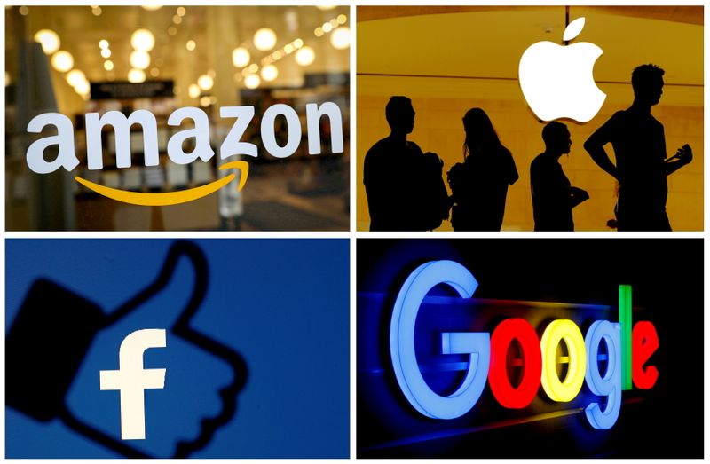 &copy; Reuters. Logo di Amazon, Apple, Facebook e Google /File Photo