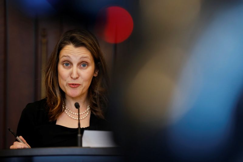&copy; Reuters. Canada's Chrystia Freeland speaks to media in the House of Commons foyer on Parliament Hill in Ottawa, Ontario, Canada January 27, 2020.  REUTERS/Blair Gable/Files
