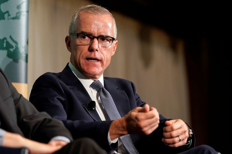 &copy; Reuters. FILE PHOTO: Former acting FBI director Andrew McCabe speaks during a forum on election security titled, “2020 Vision: Intelligence and the U.S. Presidential Election” at the National Press Club in Washington, U.S., October 30, 2019. REUTERS/Joshua Rob