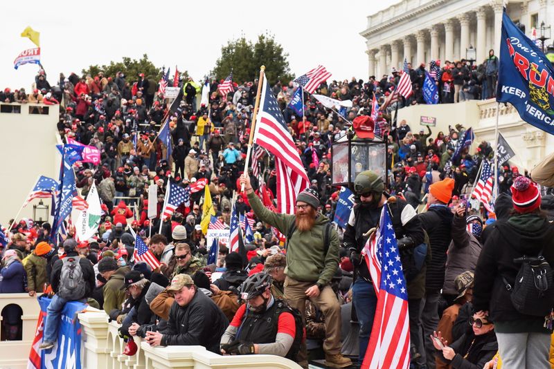 &copy; Reuters. FILE PHOTO: Supporters of U.S. President Donald Trump gather in front of the U.S. Capitol Building in Washington, U.S. January 6, 2021. REUTERS/Stephanie Keith/File Photo