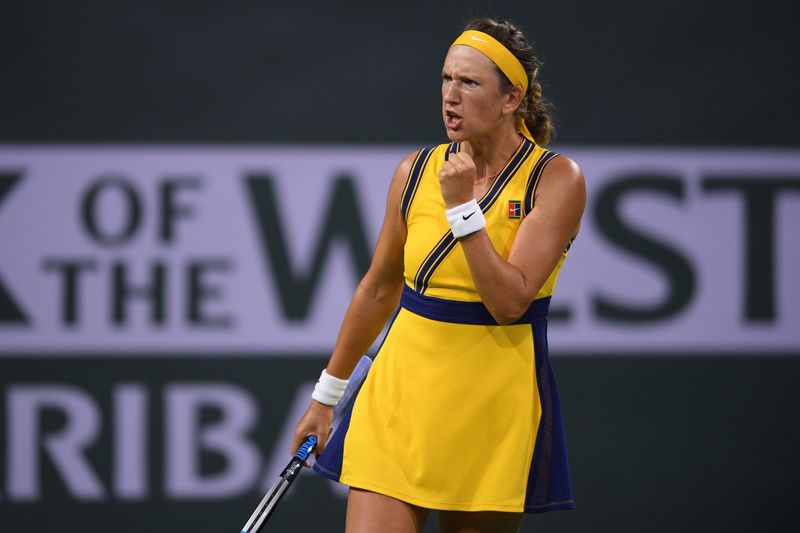 &copy; Reuters. 　女子テニスの元世界ランク１位、ビクトリア・アザレンカは、ＢＮＰパリバ・オープンのシングルスで決勝に進出。自身の闘争心を誇らしく思うと述べた。米カリフォルニア州インディア