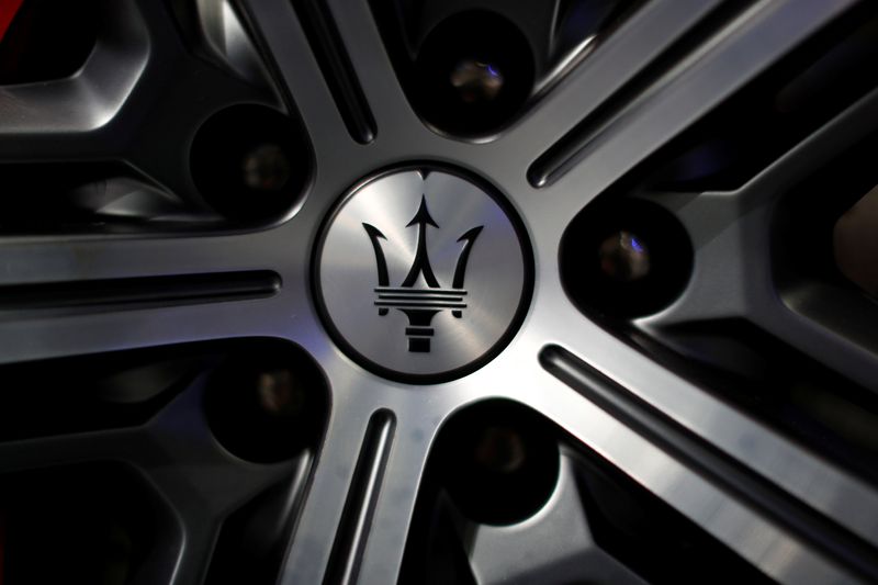 &copy; Reuters. FILE PHOTO: The Maserati emblem is seen on the tyre rim of a vehicle during the media day of the 41st Bangkok International Motor Show after the Thai government eased measures to prevent the spread of the coronavirus disease (COVID-19) in Bangkok, Thailan