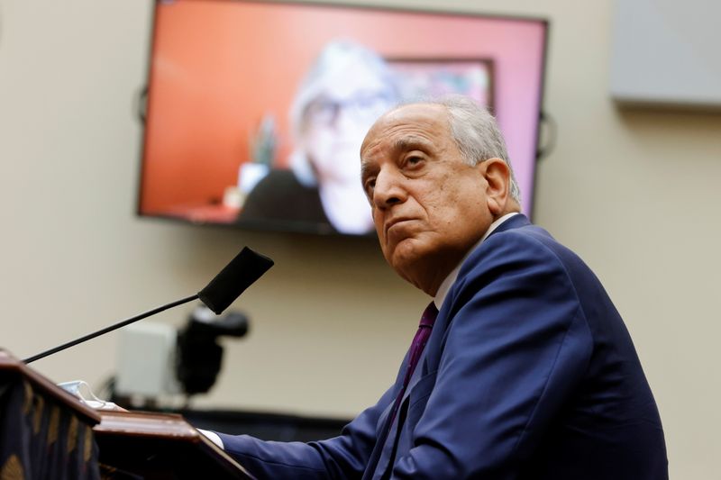 &copy; Reuters. FILE PHOTO: U.S. Special Representative for Afghanistan Reconciliation Zalmay Khalilzad listens to a video question from U.S. Representative Susan Wild (D-PA) as he testifies about the potential withdrawal of U.S. military forces from Afghanistan at a hea