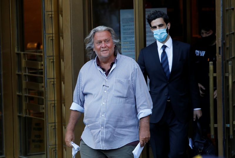&copy; Reuters. FILE PHOTO: Former White House Chief Strategist Steve Bannon exits the Manhattan Federal Court, following his arraignment hearing for conspiracy to commit wire fraud and conspiracy to commit money laundering, in the Manhattan borough of New York City, New