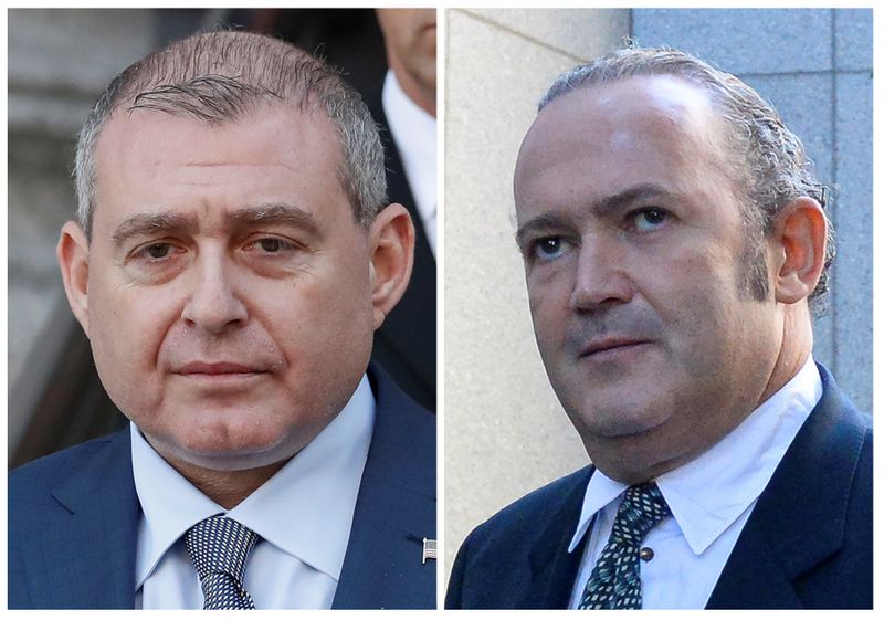 &copy; Reuters. FILE PHOTO: A combination file picture shows Ukrainian-American businessman Lev Parnas and Russian born businessman Igor Fruman exiting the United States Courthouse in the Manhattan borough of New York City, U.S., October 23, 2019.  REUTERS/Shannon Staple