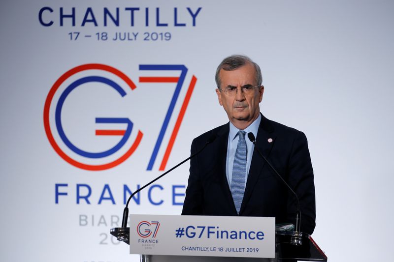 &copy; Reuters. FILE PHOTO: Governor of the Bank of France Francois Villeroy de Galhau attends a news conference at the G7 finance ministers and central bank governors meeting in Chantilly, near Paris, France, July 18, 2019.  REUTERS/Pascal Rossignol