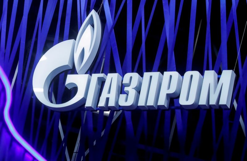 &copy; Reuters. FILE PHOTO: FILE PHOTO: The logo of Russian gas giant Gazprom is seen on a board at the St. Petersburg International Economic Forum (SPIEF), Russia, June 6, 2019. REUTERS/Maxim Shemetov/File Photo