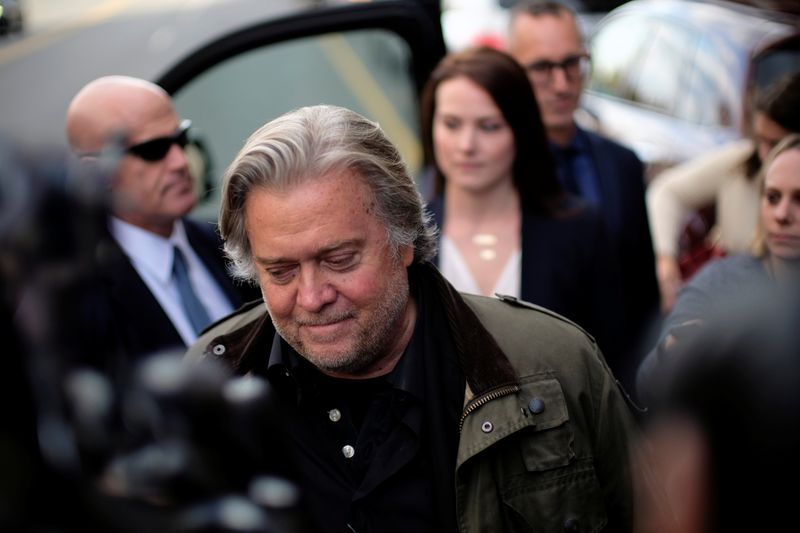 &copy; Reuters. FILE PHOTO: Former White House chief strategist Steve Bannon departs after testifying in the criminal trial of Roger Stone, former campaign advisor to U.S. President Donald Trump, on charges of lying to Congress, obstructing justice and witness tampering 