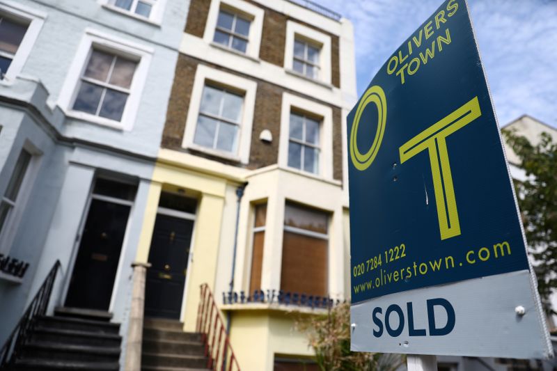 &copy; Reuters. FILE PHOTO:  An estate agent board is displayed outside a property in London, Britain July 7, 2017. REUTERS/Neil Hall/File photo