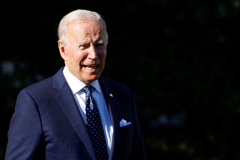 &copy; Reuters. FILE PHOTO: U.S. President Joe Biden speaks briefly with reporters after participating in a ceremony for state and national Teachers of the Year at the White House in Washington, U.S. October 18, 2021.  REUTERS/Jonathan Ernst/File Photo