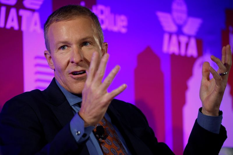&copy; Reuters. FILE PHOTO: United Airlines CEO Scott Kirby takes part in a panel discussion at the International Air Transport Association's (IATA) Annual General Meeting in Boston, Massachusetts, U.S., October 4, 2021.   REUTERS/Brian Snyder