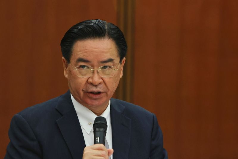 &copy; Reuters. FILE PHOTO: Taiwan Foreign Minister Joseph Wu attends a news conference for foreign journalists in Taipei, Taiwan April 7, 2021. REUTERS/Ann Wang/File Photo