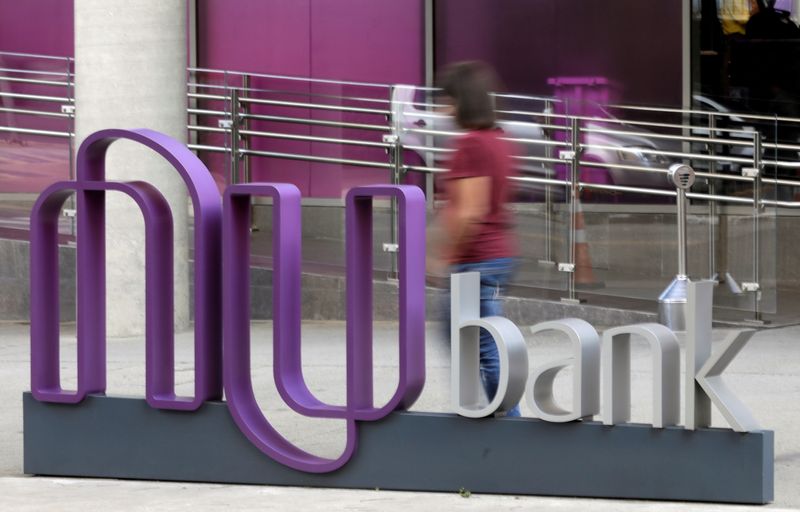 &copy; Reuters. FILE PHOTO: The logo of Nubank, a Brazilian fintech startup, is pictured at the bank's headquarters in Sao Paulo, Brazil June 19, 2018. REUTERS/Paulo Whitaker