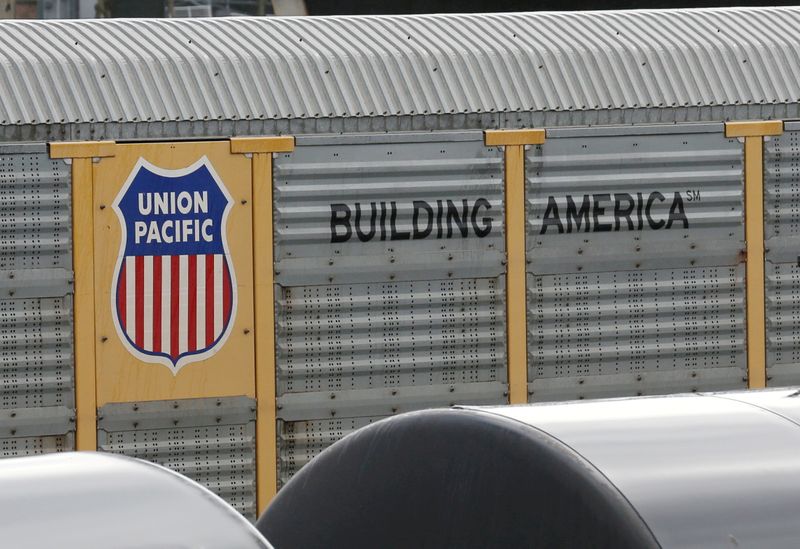 &copy; Reuters. FILE PHOTO: A Union Pacific rail car is parked at a Burlington Northern Santa Fe (BNSF) train yard in Seattle, Washington, U.S., February 10, 2017.  REUTERS/Chris Helgren 
