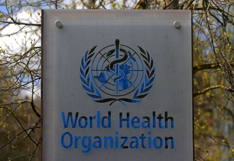 © Reuters. FILE PHOTO: A logo is pictured outside a building of the World Health Organization (WHO) during an executive board meeting on update on the coronavirus disease (COVID-19) outbreak, in Geneva, Switzerland, April 6, 2021. REUTERS/Denis Balibouse