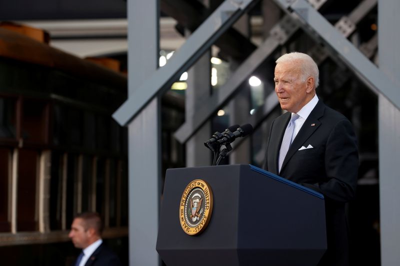 &copy; Reuters. U.S. President Joe Biden delivers remarks on infrastructure legislation at the Electric City Trolley Museum in Scranton, Pennsylvania, U.S. October 20, 2021. REUTERS/Jonathan Ernst