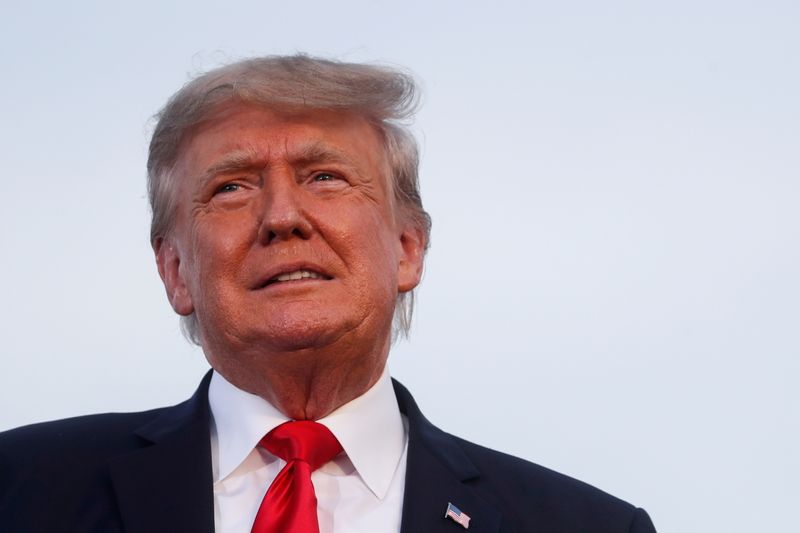 &copy; Reuters. FILE PHOTO: Former U.S. President Donald Trump looks on during his first post-presidency campaign rally at the Lorain County Fairgrounds in Wellington, Ohio, U.S., June 26, 2021. REUTERS/Shannon Stapleton/File Photo