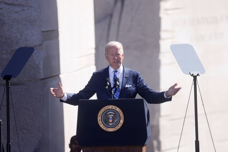 &copy; Reuters. FILE PHOTO: U.S. President Joe Biden delivers remarks at an event to celebrate the 10th anniversary of The Martin Luther King, Jr. Memorial in Washington, U.S., October 21, 2021. REUTERS/Leah Millis/File Photo