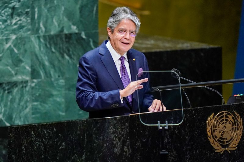 &copy; Reuters. FILE PHOTO: Ecuador's President Guillermo Lasso addresses the 76th Session of the United Nations General Assembly at the U.N. headquarters in New York, U.S., September 21, 2021. Mary Altaffer/Pool via REUTERS/File Photo