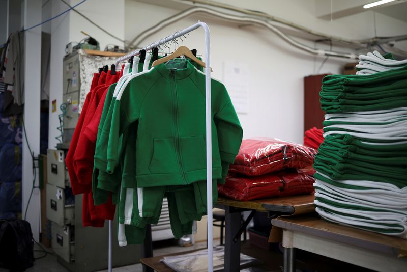&copy; Reuters. Tracksuits inspired by Netflix series "Squid Game" are seen at a clothing factory in Seoul, South Korea, October 21, 2021. Picture taken on October 21, 2021.  REUTERS/Kim Hong-Ji