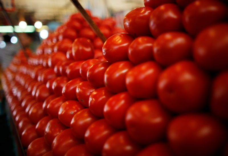 &copy; Reuters. FILE PHOTO: omatoes are displayed at a vegetable stall in La Merced market, downtown Mexico City January 31, 2013. REUTERS/Tomas Bravo 