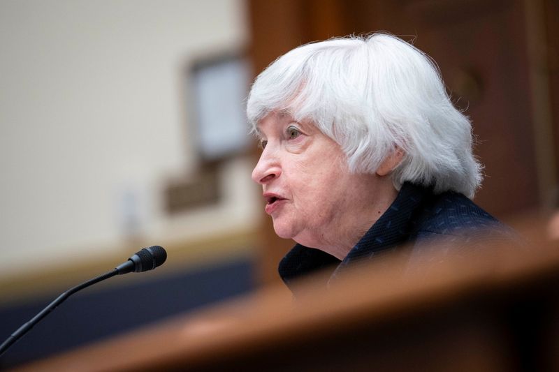 &copy; Reuters. FILE PHOTO: Treasury Secretary Janet Yellen testifies during the House Financial Services Committee hearing in Washington, U.S., September 30, 2021.  Sarah Silbiger/Pool via REUTERS