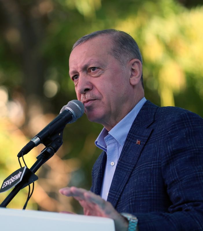 © Reuters. الرئيس التركي رجب طيب أردوغان يتحدث أمام أنصاره في إسكي شهير يوم السبت. صورة حصلت عليها رويترز من طرف ثالث. تحظر إعادة بيع الصورة أو حفظها في أرشيف.