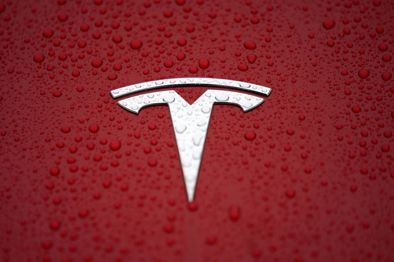 © Reuters. FILE PHOTO: A Tesla logo is seen at the Tesla Shanghai Gigafactory in Shanghai, China January 7, 2019. REUTERS/Aly Song