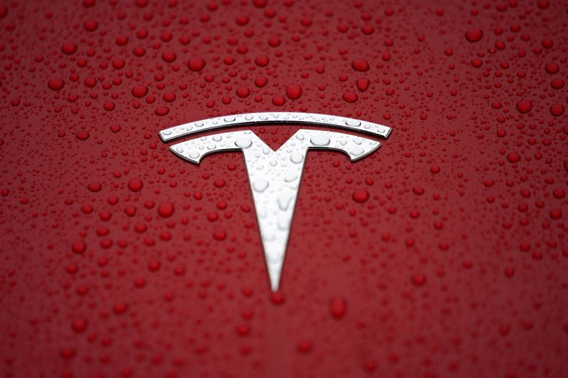 &copy; Reuters. FILE PHOTO: A Tesla logo is seen at the Tesla Shanghai Gigafactory in Shanghai, China January 7, 2019. REUTERS/Aly Song