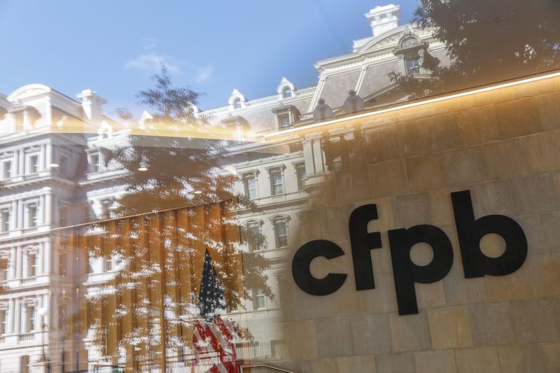 &copy; Reuters. FILE PHOTO: Signage is seen at the Consumer Financial Protection Bureau (CFPB) headquarters in Washington, D.C., U.S., August 29, 2020. REUTERS/Andrew Kelly