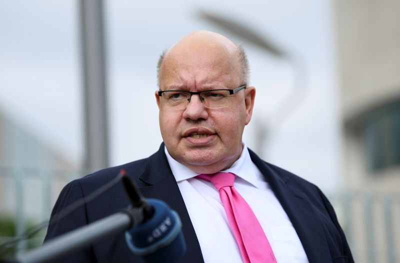 &copy; Reuters. FILE PHOTO: German Economy Minister Peter Altmaier speaks to the media outside the Chancellery in Berlin, Germany, July 14, 2021. REUTERS/Annegret Hilse