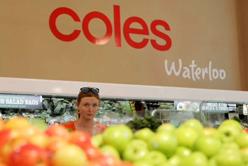 &copy; Reuters. FILE PHOTO: A woman walks in the fruit and vegetables section at a Coles supermarket in Sydney, Australia, February 20, 2018. Picture taken February 20, 2018. REUTERS/Daniel Munoz