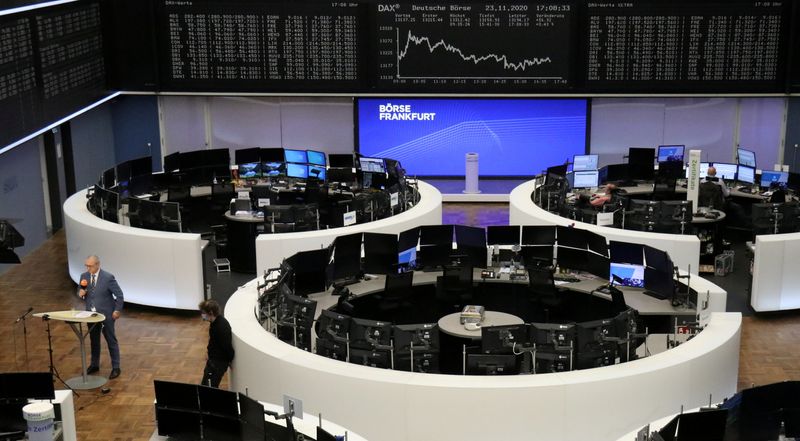 &copy; Reuters. FILE PHOTO: The German share price index DAX graph is pictured at the stock exchange in Frankfurt, Germany, November 23, 2020.    REUTERS/Staff