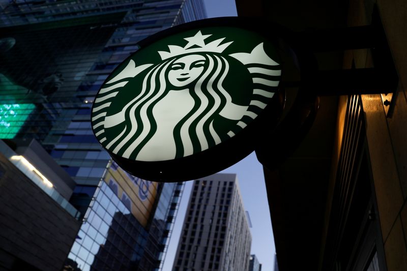 &copy; Reuters. A Starbucks sign is shown on one of the company's stores in Los Angeles, California, U.S. October 19, 2018.  REUTERS/Mike Blake