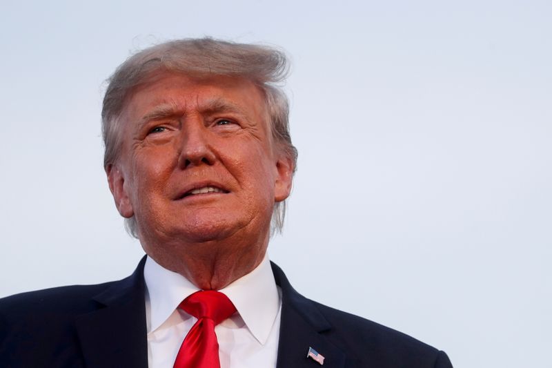 &copy; Reuters. FILE PHOTO: Former U.S. President Donald Trump looks on during his first post-presidency campaign rally at the Lorain County Fairgrounds in Wellington, Ohio, U.S., June 26, 2021. REUTERS/Shannon Stapleton