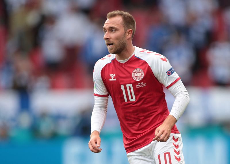 &copy; Reuters. Christian Eriksen durante partida da Dinamarca contra a Finlândia pela Euro 2020 
12/06/2021 Pool via REUTERS/Hannah Mckay