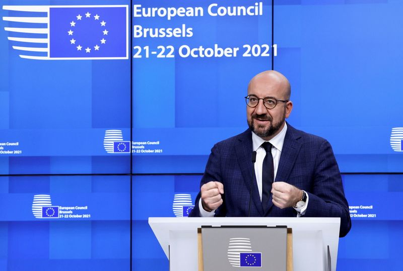 &copy; Reuters. FILE PHOTO: European Council President Charles Michel speaks at a news conference during the EU summit in Brussels, Belgium October 22, 2021. Olivier Matthys/Pool via REUTERS/File Photo